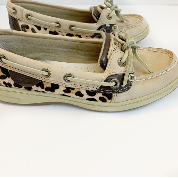 Sperry Anglefish Linen Leopard Print Slip On Boat Shoes Size 5 EUC - Picture 3 of 7